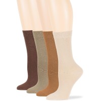 7Bigstars Kingdom Women'S Cotton Dress Socks - 4 Pack Large - Solid Casual Crew Calf, Brown, Khaki, Golden Brown, Light Beige, Sock Size 10-12 Shoe Size 8-12 L (A15)