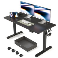 Fezibo 55 X 24 Inches Standing Desk With Drawer, Adjustable Height Electric Stand Up Desk, Sit Stand Home Office Desk, Ergonomic Workstation Black Steel Frame/Black Tabletop