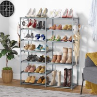 Tribesigns Shoe Rack Shoe Shelf Shoe Storage Organizer With Side Hooks For Entryway, 24-30 Pairs Metal Shoe Rack Taller Shoes Boots Organizer