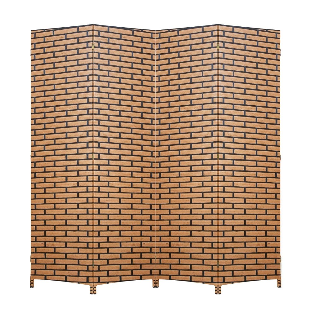 Room Divider Wood Screen 4 Panel Wood Mesh Woven Design Room Screen Divider Folding Portable Partition Screen Screen Wood For Home Office (Brick)