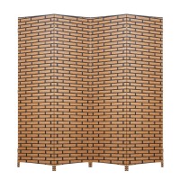 Room Divider Wood Screen 4 Panel Wood Mesh Woven Design Room Screen Divider Folding Portable Partition Screen Screen Wood For Home Office (Brick)