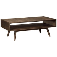 Benjara Wooden Cocktail Table With Open Bottom Shelf And Angled Legs Brown