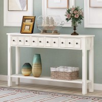 Merax Farmhouse 60A Long Console Table Entryway Table With Different Size Drawers And Bottom Shelf, White Narrow Storage Sofa Table For Entryway Hallway(Antique White)