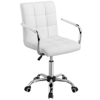 Topeakmart Modern Rolling White Desk Chair With Armrests/Wheels Heavy Duty Base Sgs-Certified Gaslift Cylinder Comfortable Computer Chair, 265Lb Load Capacity