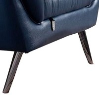 Benjara Contemporary Button Tufted Leather Chair With Metal Legs, Blue