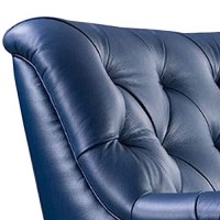 Benjara Contemporary Button Tufted Leather Chair With Metal Legs, Blue