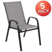 Flash Furniture 5 Pack Brazos Series Gray Outdoor Stack Chair With Flex Comfort Material And Metal Frame