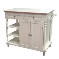 Ehemco Euro Kitchen Island With Storage Cabinet, 2 Drawers And 3 Open Shelves, White
