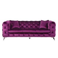 Benjara Chesterfield Design Fabric Sofa With Track Arms And Metal Legs, Purple