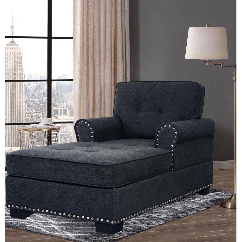 Beaugreen Chaise Lounge Indoor Chaise Sleeper Chair 59 Modern Upholstered Chaise Lounger Chair With Comfort Seat For Bedroom, Living Room, Apartment (Dark Gray)