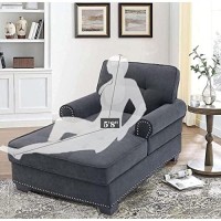 Beaugreen Chaise Lounge Indoor Chaise Sleeper Chair 59 Modern Upholstered Chaise Lounger Chair With Comfort Seat For Bedroom, Living Room, Apartment (Dark Gray)