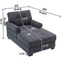 Beaugreen Chaise Lounge Indoor Chaise Sleeper Chair 59 Modern Upholstered Chaise Lounger Chair With Comfort Seat For Bedroom, Living Room, Apartment (Dark Gray)