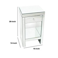 Benjara 26 Inch Beveled Mirror Chest With 1 Drawer, Silver
