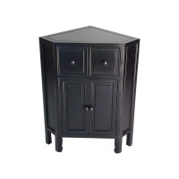 Benjara 34 Inch Wooden 2 Door Corner Cabinet With 2 Drawers, Black