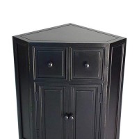 Benjara 34 Inch Wooden 2 Door Corner Cabinet With 2 Drawers, Black