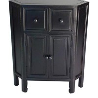 Benjara 34 Inch Wooden 2 Door Corner Cabinet With 2 Drawers, Black