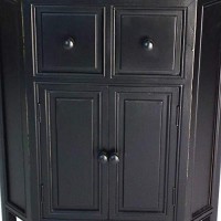 Benjara 34 Inch Wooden 2 Door Corner Cabinet With 2 Drawers, Black