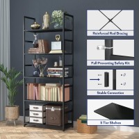 Numenn 5 Tier Bookshelf, Tall Bookcase Shelf Storage Organizer, Modern Book Shelf For Bedroom, Living Room And Home Office, Black