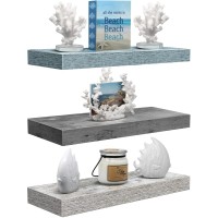 Sorbus Floating Shelf Set - Rustic Engineered Wood Coastal Beach Style Hanging Rectangle Wall Shelves For Home Dacor, Trophy Display, Photo Frames, Etc(Whitegreyblue, 3 Pack)
