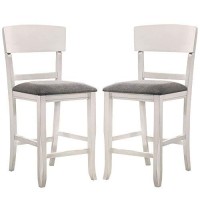 Benjara Wooden Counter Height Chair With Curved Back, Set Of 2, White And Gray