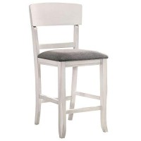 Benjara Wooden Counter Height Chair With Curved Back, Set Of 2, White And Gray