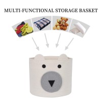Infibay Woven Cotton Rope Storage Basket With Cute Bear Design, Toy Storage Basket With Handles, Baby Nursery Hamper For Toys, Blanket, Clothes, Towels, 12(D) X 11(H)
