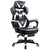 Zeanus Ergonomic Gaming Computer Chair, Recliner Computer Chair With Footrest, Office Gamer Chair With Massage, Big And Tall Racing Chair, Gaming Chairs For Adults, High Back Gaming Desk Chair White