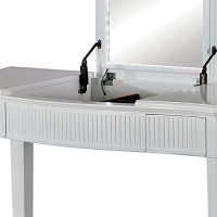 Benjara Transitional 2 Piece Wooden Vanity Table And Stool With 2 Drawers, White