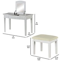 Benjara Transitional 2 Piece Wooden Vanity Table And Stool With 2 Drawers, White