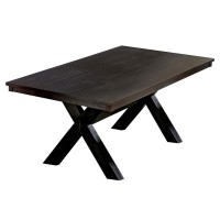Benjara Transitional Rectangular Wooden Dining Table With Cross Design Base, Black