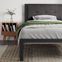Sha Cerlin Twin Size Bed Frame With Upholstered Headboard, Platform Bed Frame With Metal Slats, Button Tufted Square Stitched Headboard, Noise Free, No Box Spring Needed, Easy Assembly, Dark Grey