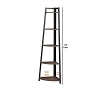 Benjara 5 Tier Wooden Corner Bookcase With Metal Frame, Brown And Black