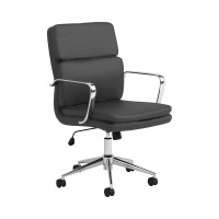 Benjara Mid Back Stitched Adjustable Leatherette Office Chair, Black And Chrome