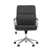 Benjara Mid Back Stitched Adjustable Leatherette Office Chair, Black And Chrome