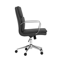 Benjara Mid Back Stitched Adjustable Leatherette Office Chair, Black And Chrome