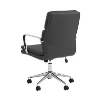 Benjara Mid Back Stitched Adjustable Leatherette Office Chair, Black And Chrome