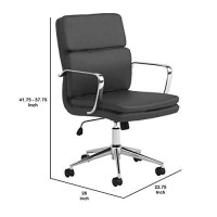 Benjara Mid Back Stitched Adjustable Leatherette Office Chair, Black And Chrome