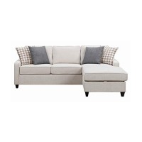 Benjara L Shaped Fabric Sectional With Reversible Chaise And Tapered Legs, Cream