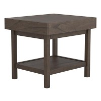 Benjara Rectangular Wooden Top End Table With 1 Hidden Drawer, Gray