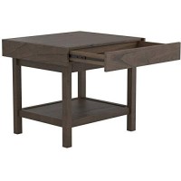 Benjara Rectangular Wooden Top End Table With 1 Hidden Drawer, Gray