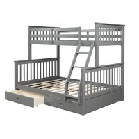 Harper & Bright Designs Bunk Bed With Drawers, Twin Over Full Bunk Bed, Solid Wood Bunk Bed Frame With Ladders & 2 Storage Drawers, Bedroom Furniture(Gery, Twinfull With Drawers)
