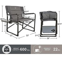 Timber Ridge Oversized Directors Chairs With Side Table, Heavy Duty Folding Camping Chair Up To 600 Lbs Weight Capacity (Gray)