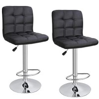 Zenstyle Counter Height Bar Stools Set Of 2 Adjustable Swivel Bar Stool Pu Leather Bar Chairs For Kitchen Stool Hydraulic Dining Room Chairs With Back, Wide Cushion, Black