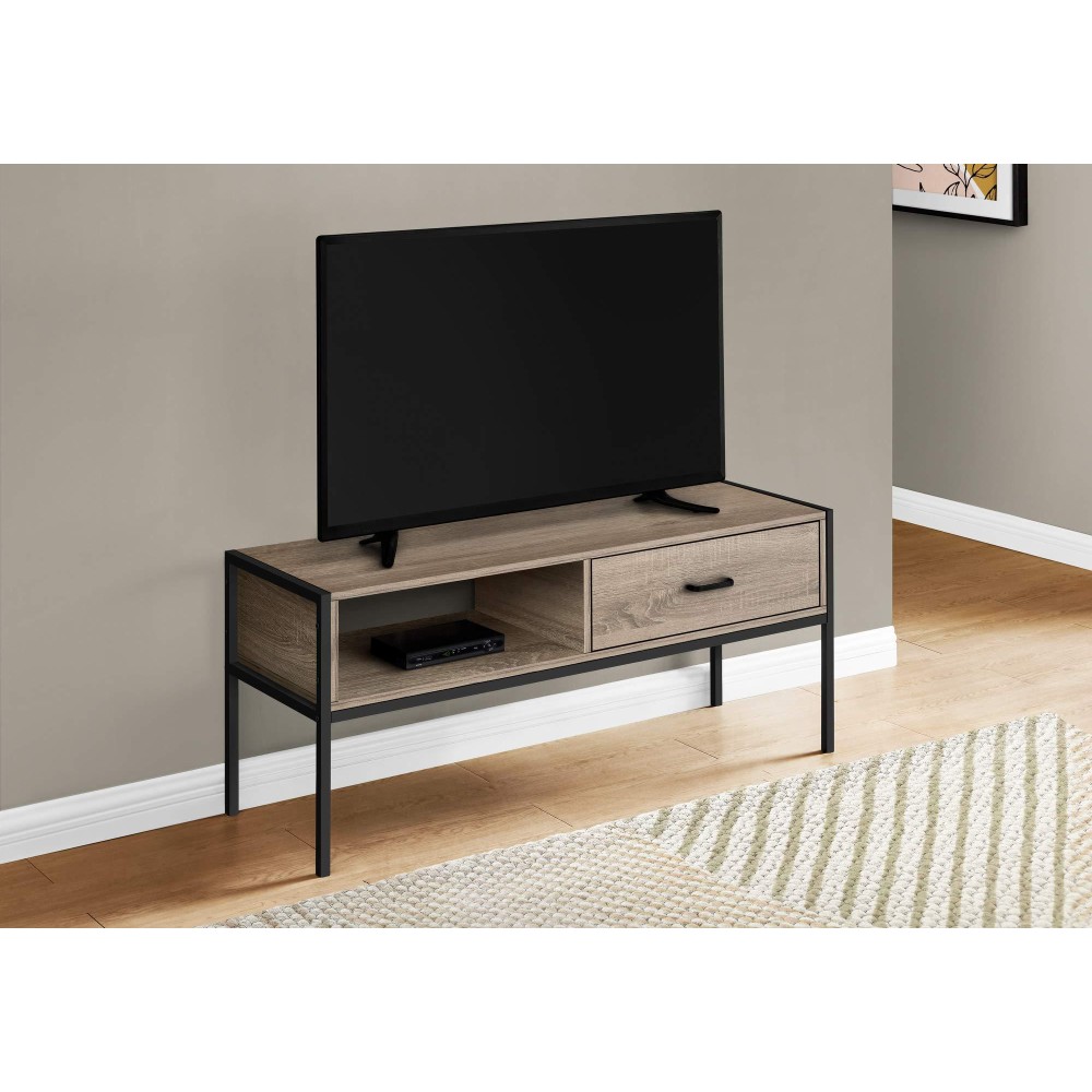 Monarch Specialties I 2876 Tv Stand, 48 Inch, Console, Media Entertainment Center, Storage Drawer, Living Room, Bedroom, Laminate, Metal, Brown, Black