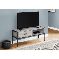 Monarch Specialties 2875 Tv Stand, 48 Inch, Console, Media Entertainment Center, Storage Drawer, Living Room, Bedroom, Laminate, Metal, Grey, Black Stand-48, 4725 L X 1575 W X 1975 H