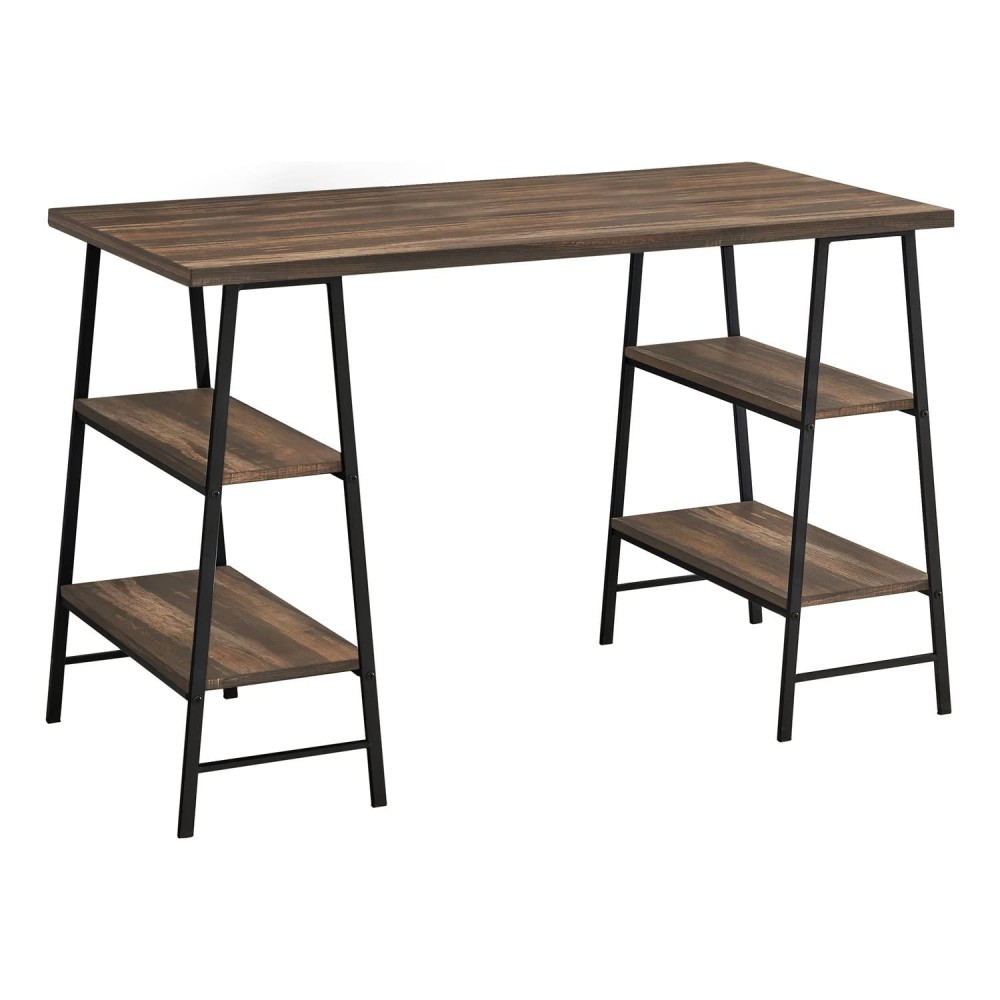 Monarch Specialties Modern Industrial Laptop Tablewriting Sawhorse Legs-4 Shelves-Home Office Computer Desk 48 L Brown Reclaimed Wood-Look