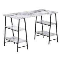 Monarch Specialties Modern Industrial Laptop Tablewriting Sawhorse Legs-4 Shelves-Home Office Computer Desk 48 L White Marble-Look