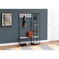 Monarch Specialties 3-In-1 Hall Tree Frame-8 Hooks & 5 Storage Shelves-For Entryway Or Hallway-Coat Rack With Bench, 72 H, Grey/Black Metal