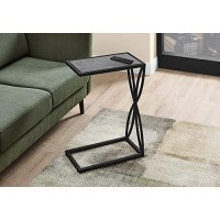 Monarch Specialties Petal Design Frame-For Sofa Or Bed-Modern Small C-Shaped Side Table, 25 H, Grey Stone-Look/Black Metal