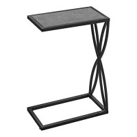 Monarch Specialties Petal Design Frame-For Sofa Or Bed-Modern Small C-Shaped Side Table, 25 H, Grey Stone-Look/Black Metal